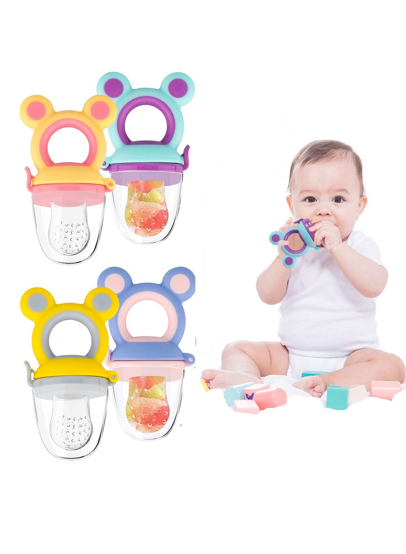 Silicone Baby Fruit Food Feeder Pacifier, 4 Pack Fresh Food Teething Toys, BPA Free Self Feeding & Gum Chew for Safe Baby Feeding