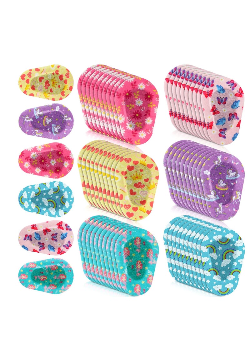 Adhesive Eye Patches, 60 Pcs Kids Girls Eye Patches Toddler, Eye Patches Bulk, Eye Patch Fabric Breathable, Fun Cute Designs Cotton Adhesive Bandages, for Kids Light Blocking 6 Styles