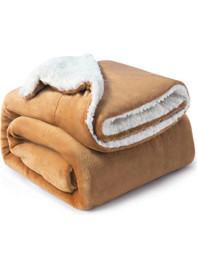 Reversible Soft Sherpa Bed Blanket Fleece Golden Beige 220x240cm