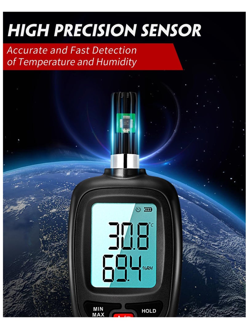 WT83 Temperature Humidity Meter, High Precision Thermometer Hygrometer with Ambient Dew Point Wet Bulb Temperature Indoor Outdoor, Max/Min Data Hold, 1000 Sets Data Log, Batteries Included
