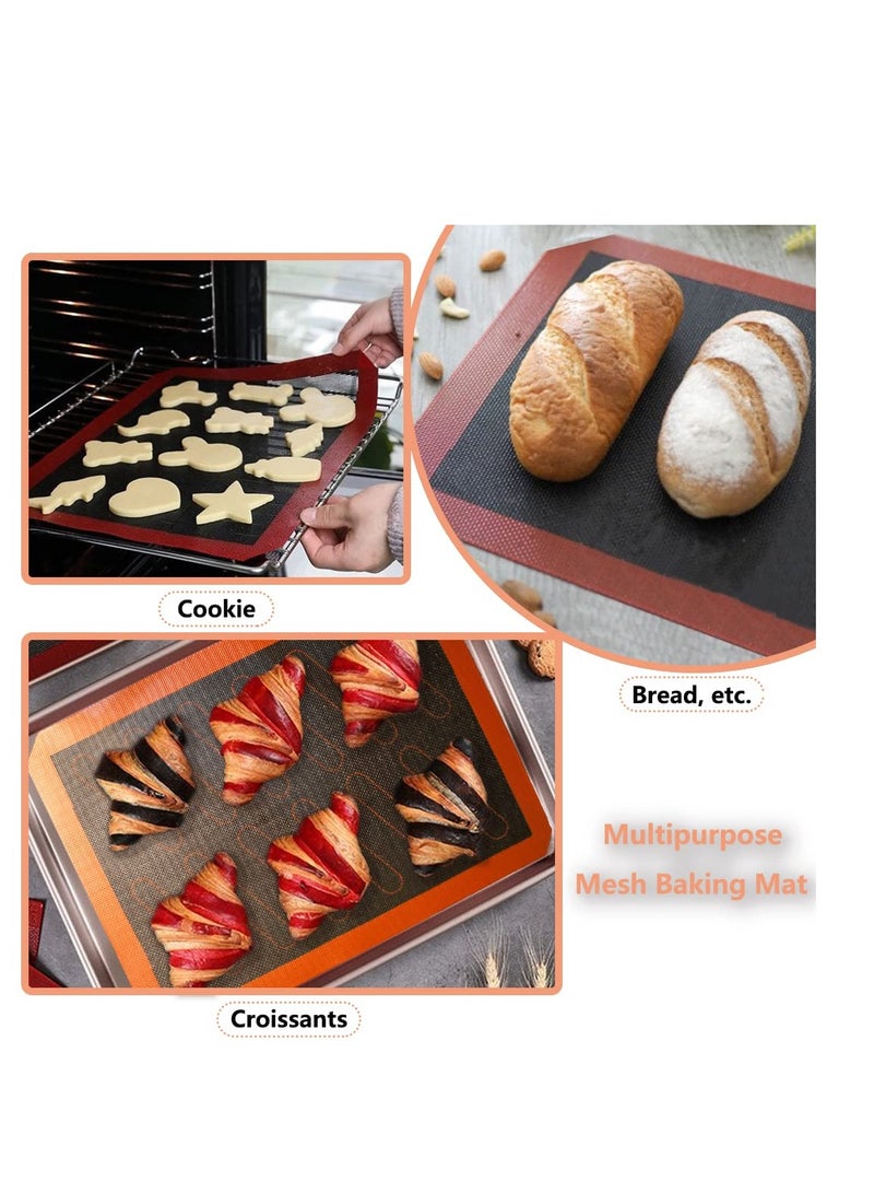 Perforated Silicone Baking Mats, 2 PCS Eclair Silicone Mat for Half Sheet with 12 Printed Oblong Eclair Guides, Non-Stick Reusable Oven Liners for Making Bread/Pizza/Pastry/Cookie 42*29.5cm