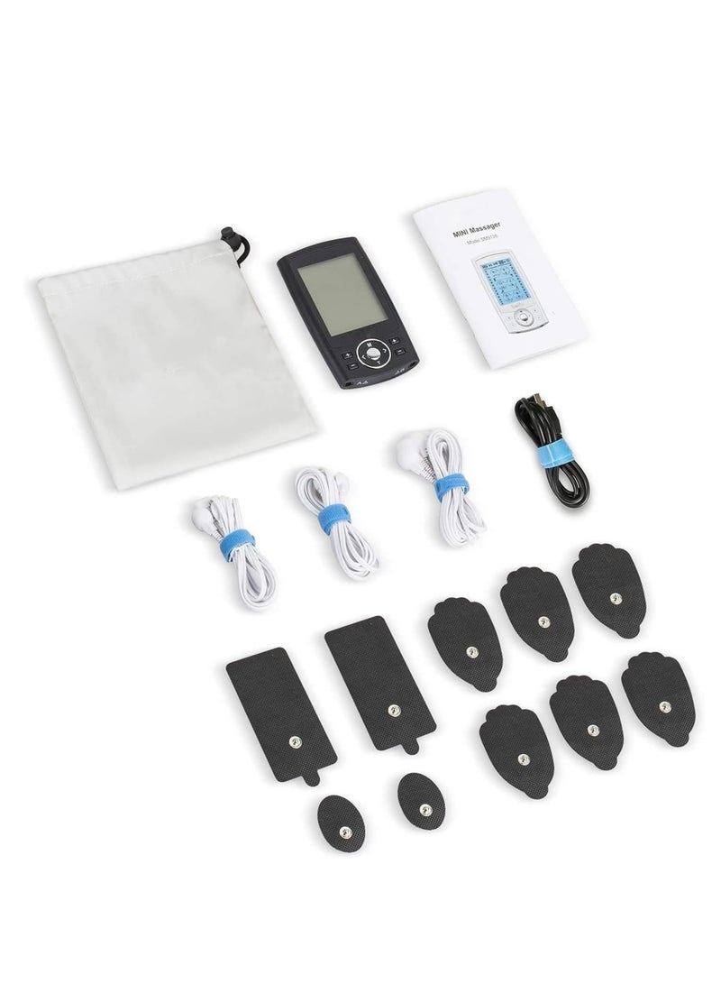 Muscle Stimulator Dual Channel TENS EMS Unit 24 Modes for Pain Relief Therapy, Electronic Pulse Massager Muscle Massager with 10 Pads Dust-Proof Drawstring Storage Bag