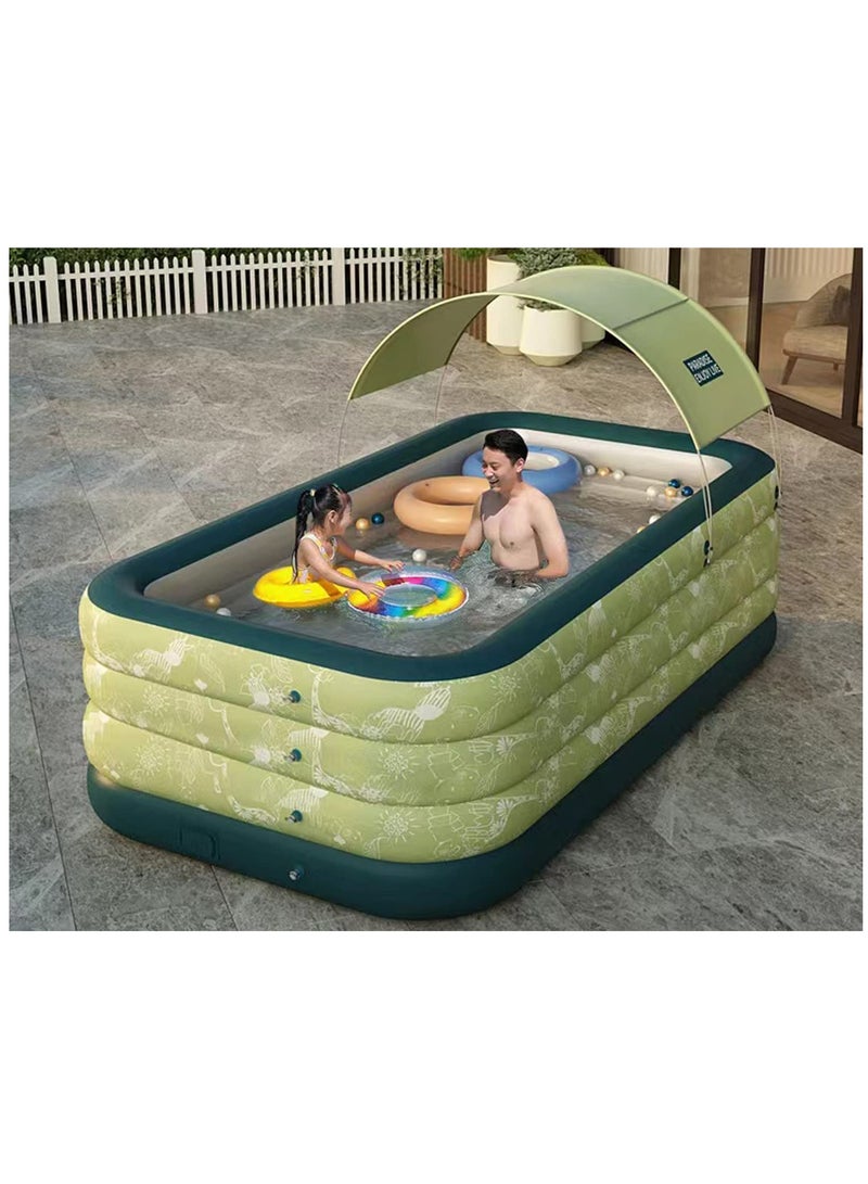 Automatic Inflatable Swimming Pool with Sun Shade for Kids Adults Family Indoor Outdoor Blow Up Pool for Family Garden Backyard (Green)