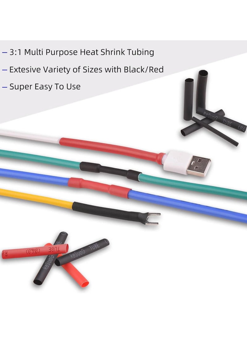 Heat Shrink Tubing 200pcs Ratio 3:1 Heat Shrink Tubing Black Red Heat-Shrink Tube Wire Shrink Wrap Electrical Cable Wire Kit Set Insulation Protector Connector Heatshrink Tubing 7 Size
