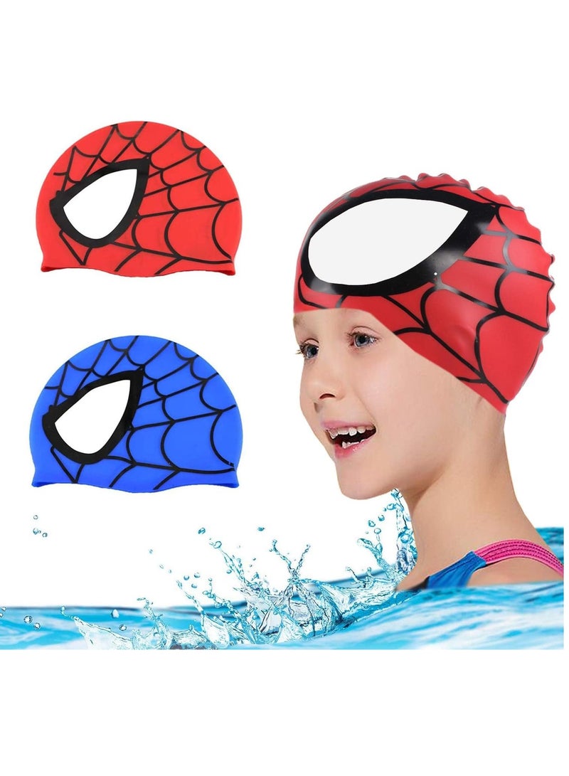 2 Pack Kids Swim Cap (Age 3-12), Durable Silicone Swimming Cap for Kids Youths, Kids Swimming Caps Unisex Waterproof Water Sports Hat