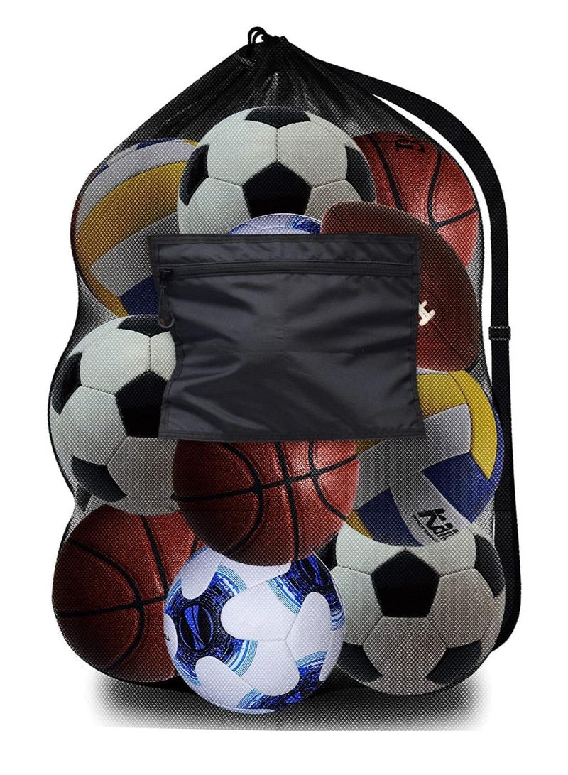 Mesh Ball Bags, Heavy Duty Sports Ball Bag with Adjustable Strap, Drawstring Extra Large Soccer Ball Bag Work for Coach, Basketball,Football, Volleyball,BaseBall and Swimming Gears