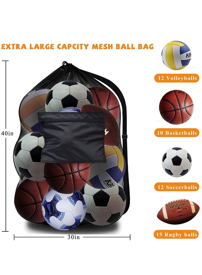 Mesh Ball Bags, Heavy Duty Sports Ball Bag with Adjustable Strap, Drawstring Extra Large Soccer Ball Bag Work for Coach, Basketball,Football, Volleyball,BaseBall and Swimming Gears