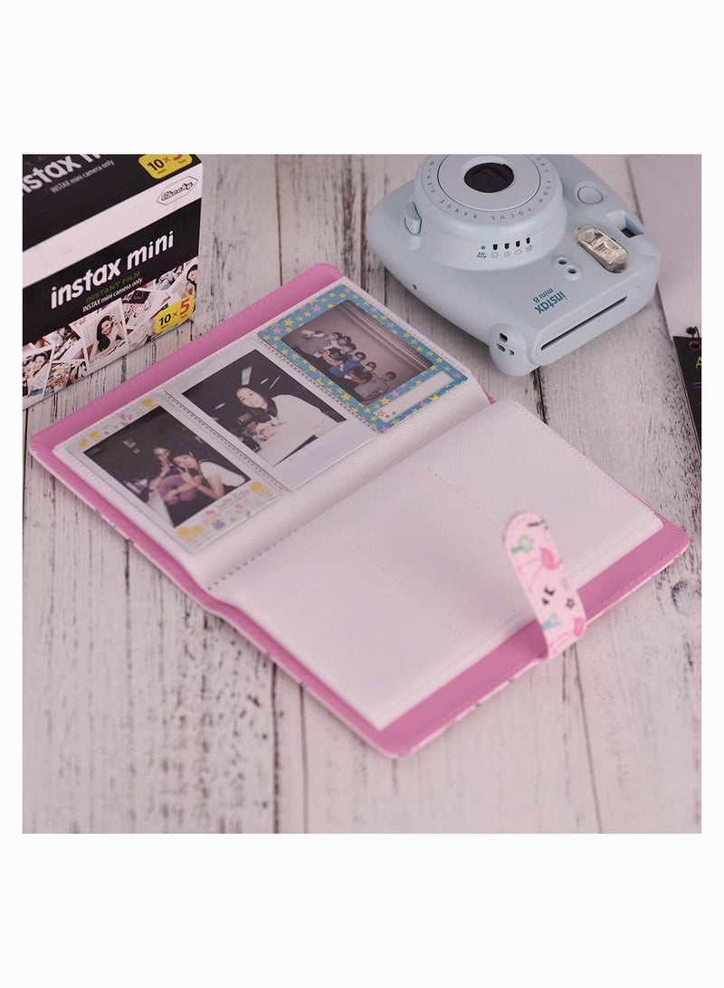 Mini Photo Album, KASTWAVE 96 Pockets PU Leather Flamingo Pattern Polaroid Photo Album, Mini Photo Book for Fujifilm Instax Mini 9 8 7s 70 25 50s 90 Films Photo Camera Paper for Credit Card