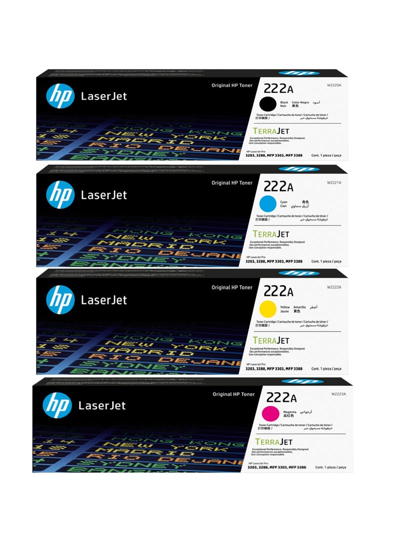 Original HP 222A Toner Cartridge W2220A, W2221A, W2222A, W2223A, Works With Color LaserJet Pro MFP 3303fdn ,3203dn ,3203dw ,MFP 3303sdw Black,Cyan,Yellow, Magenta