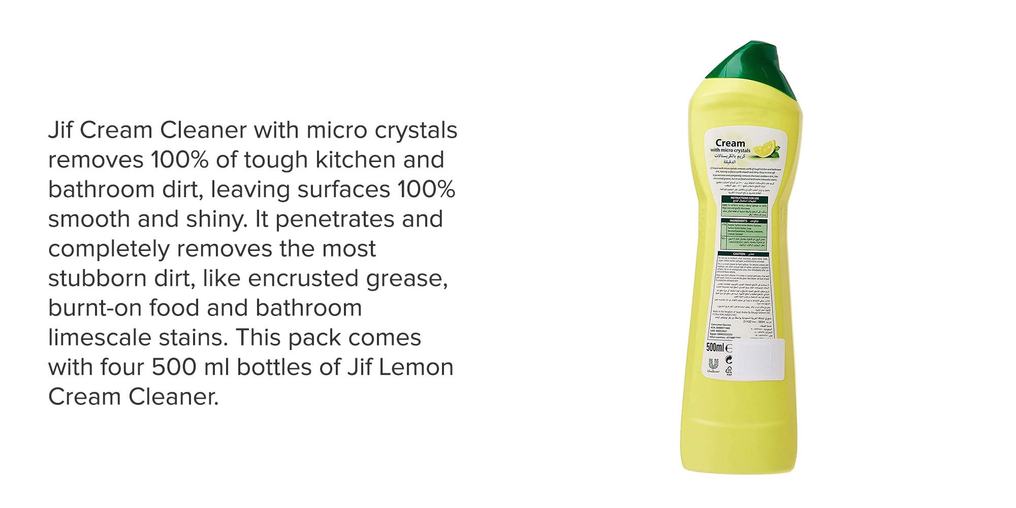 Pack of 4 Cream Cleaner With Micro Crystals Technology Lemon Eliminates Grease Burnt Food And Limescale Stains 500ml