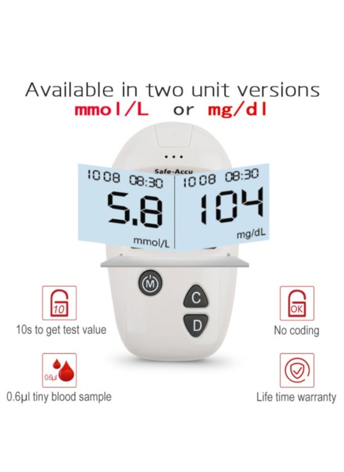 Blood Sugar Monitor Diabetes Testing Kit With 50 No Coding Test Strips 50 Lancets (unit: mg/dL)