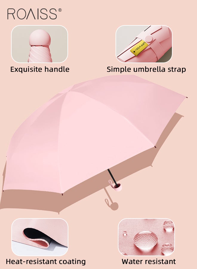 12 Rib Dual Purpose Umbrella for Women Highly Efficient Insulation Capsule Parasol UPF50+ Mini Lightweight 5 Fold Umbrella 37 Inch Enlarge Umbrella Cover Includes Umbrella Case