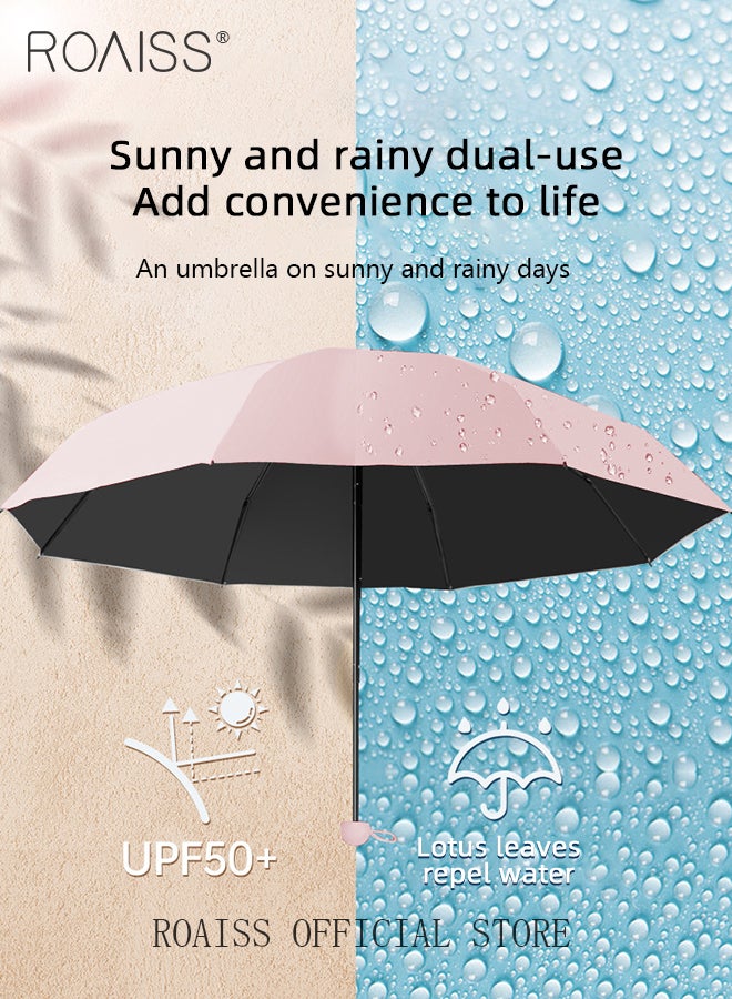 12 Rib Dual Purpose Umbrella for Women Highly Efficient Insulation Capsule Parasol UPF50+ Mini Lightweight 5 Fold Umbrella 37 Inch Enlarge Umbrella Cover Includes Umbrella Case