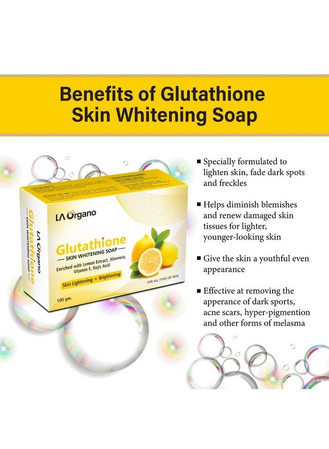 Glutathione Soap For Skin Whitening Lightening And Brightening With Lemon Extracts Aloe Vera Kojic Acid Antiaging Dark Circle Sun Damage Corrector For Fair Skin (Pack Of 3)