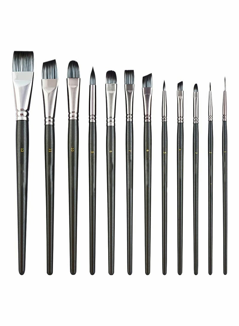 Artist Paint Brush Set of 12 for Watercolor Acrylic Gouache Oil and Tempera Painting Fine Arts Painting Brush Painting Tools with Black Nylon Wool