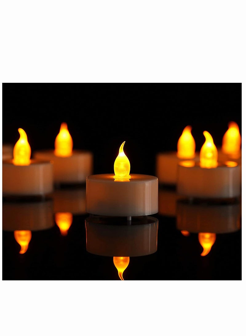 Flameless Candle Lanterns, SYOSI 12 Pcs Realistic and Bright Flickering Battery Operated LED Tea Lights, Electric Fake Candle in Warm Yellow