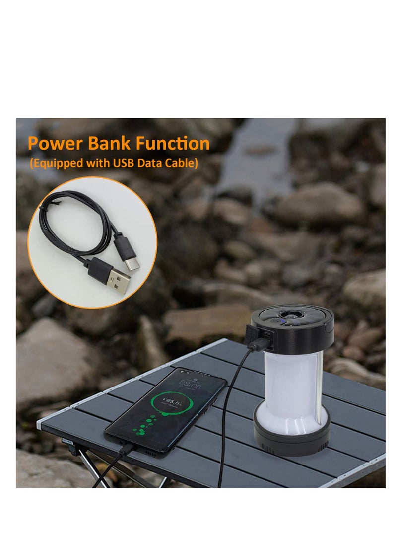 Solar LED Camping Lantern, IPX4 Waterproof Flashlight Emergency Light USB Rechargeable Tent Light Can Charge for Phone with Magnetic Base and Foldable Hook for Hurricane Power Outage Outdoor