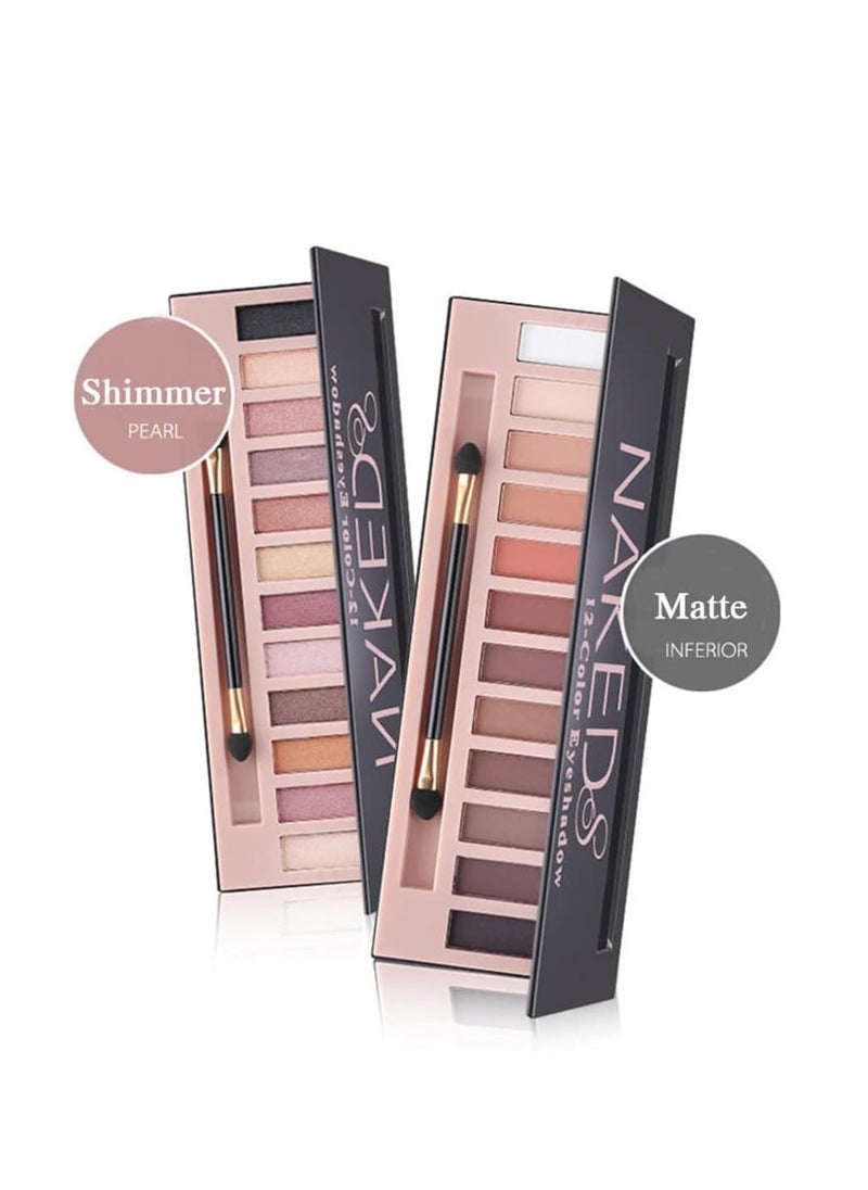 2 Pack 12 Colors Makeup Nude Colors Eyeshadow Palette Natural Nude Matte Shimmer Glitter Pigment Eye Shadow Pallete Set Waterproof Smokey Professional Beauty Makeup Kit (2 PCS)