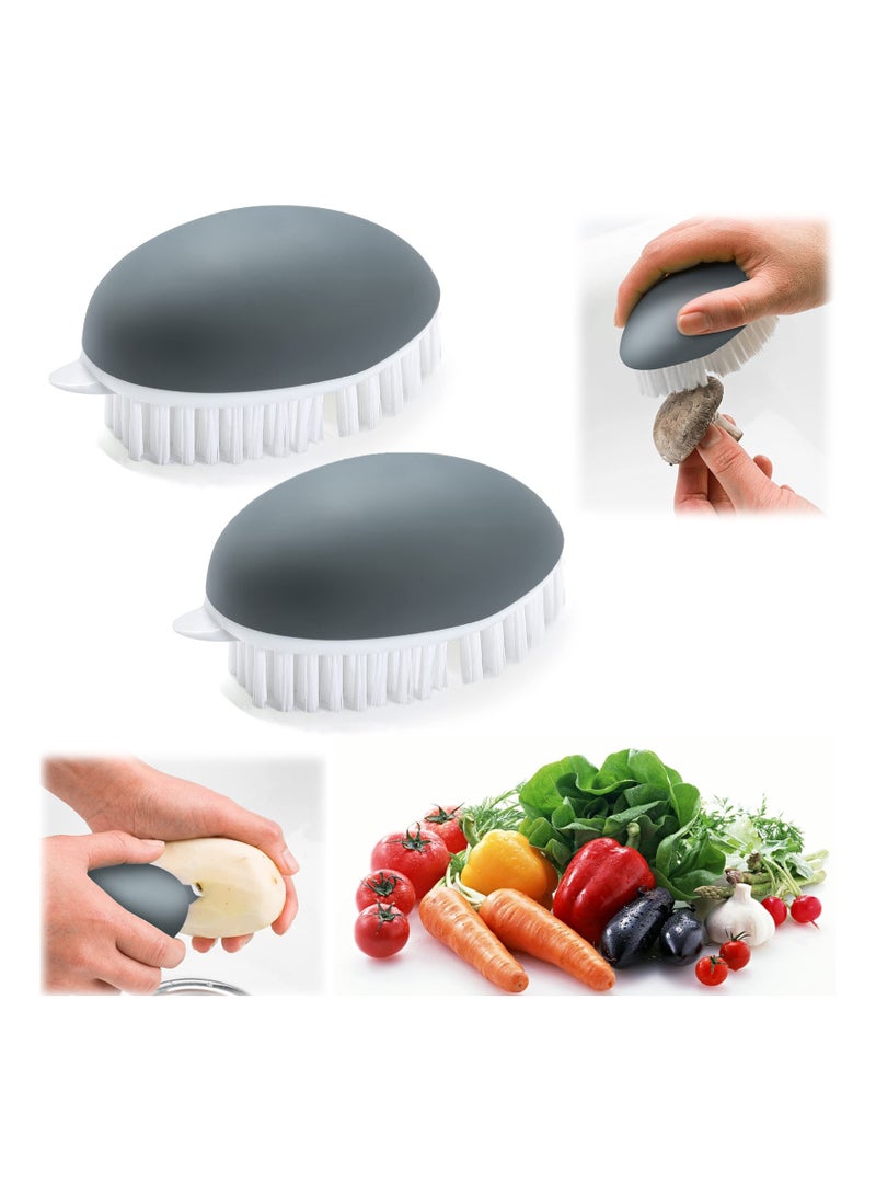 2 Pack Vegetable Brush Non Slip Grip Potato Scrubber Veggie with Flexible and Hard for Food Corn Silk Carrots Dots Remover