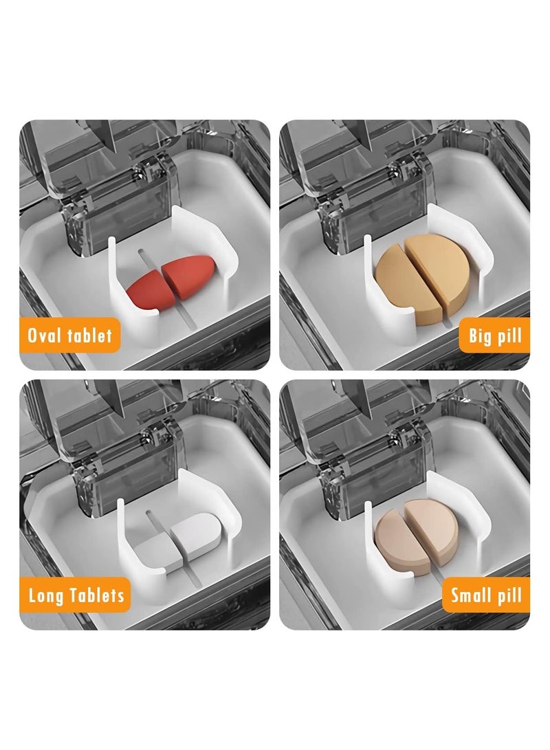 Pill Organizer with Pill Cutter & Crusher, 3 in 1 Multifunctional Pill Splitter, Slicer Medicine Case, Portable Travel Pill Box Container for Storing Grinding Cutting Pills Vitamins Tablets, Easily