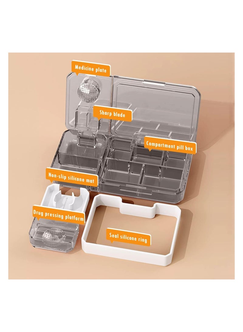 Pill Organizer with Pill Cutter & Crusher, 3 in 1 Multifunctional Pill Splitter, Slicer Medicine Case, Portable Travel Pill Box Container for Storing Grinding Cutting Pills Vitamins Tablets, Easily