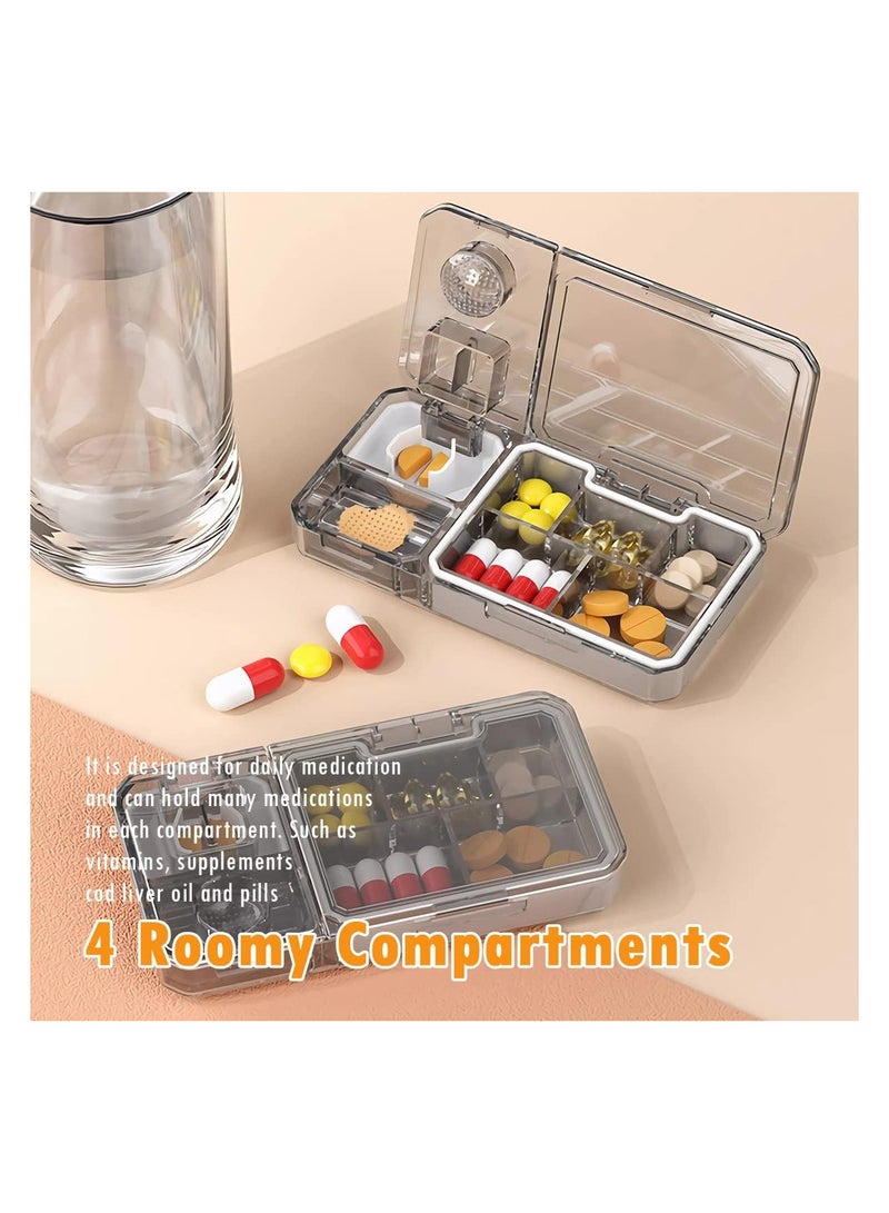 Pill Organizer with Pill Cutter & Crusher, 3 in 1 Multifunctional Pill Splitter, Slicer Medicine Case, Portable Travel Pill Box Container for Storing Grinding Cutting Pills Vitamins Tablets, Easily