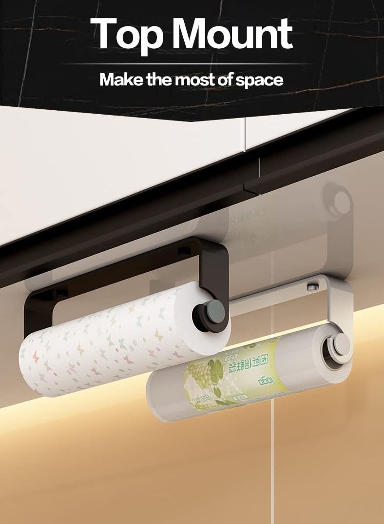 Paper Towel Holder Under Cabinet, Paper Roll Holder,Self Adhesive or Screw Mounting Paper Towel Holder Wall Mount Keep your kitchen organized (Black)