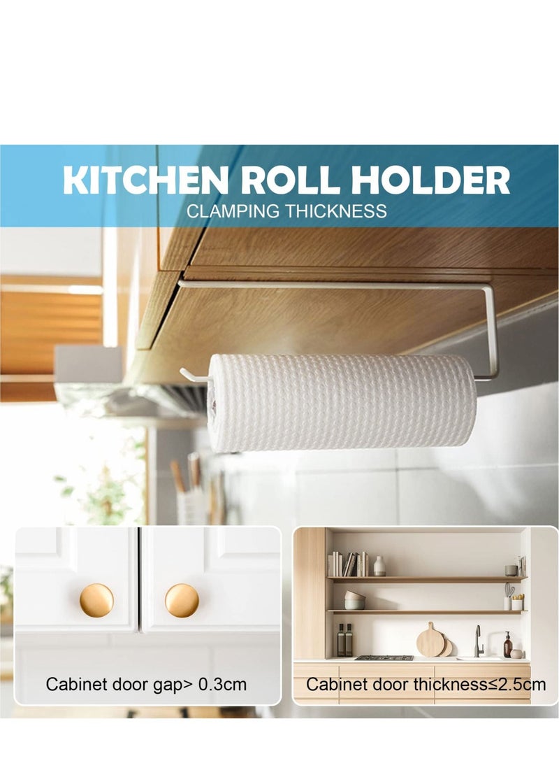 Kitchen Roll Holder Under Cabinet, 2Pcs Paper Towel Holder Countertop, Kitchen Self-Adhesive Wall Mounted Paper Towel Rack, Kitchen Towel Holders for Bathroom, Washroom, Toilet, Kitchen