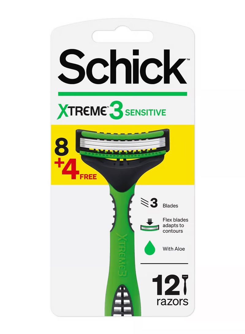 Schick Xtreme 3 Sensitive Mens Disposable 12 Razors Value Pack