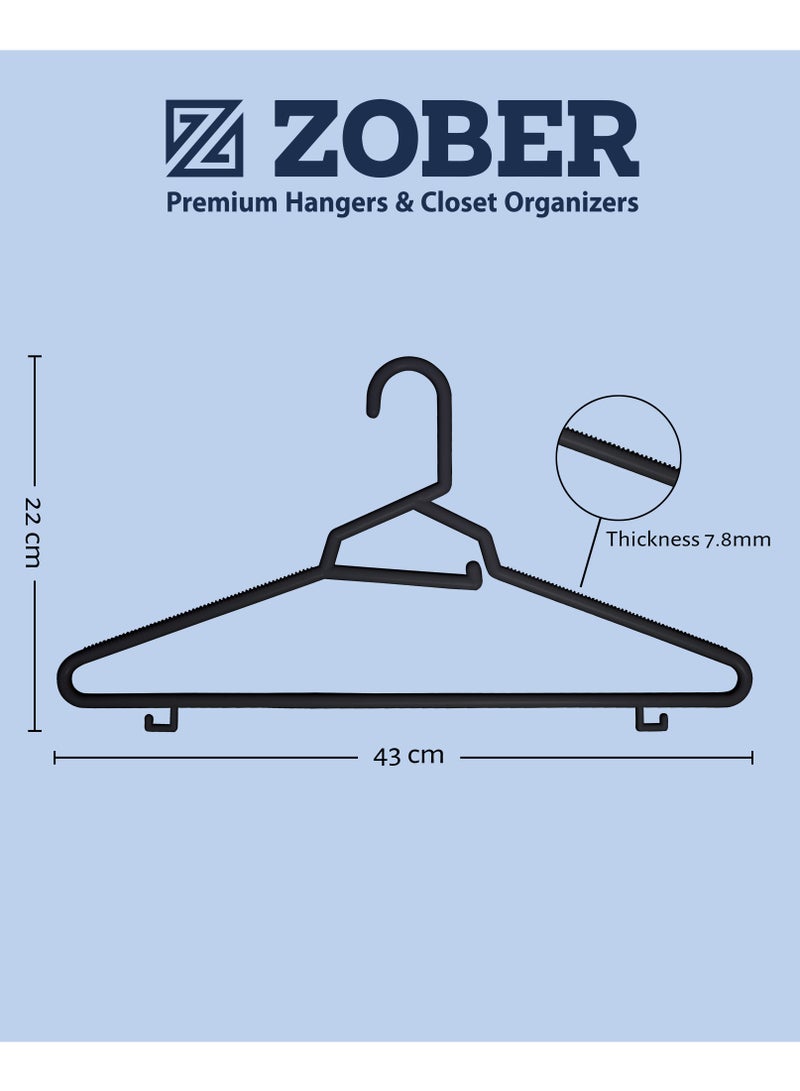 ZOBER Heavy Plastic Hangers with Strap Hooks, Non slip, Durable & Slim, Light-Weight | Clothes Hangers For Coats, Jackets & Pants, Shirts, Dresses | Hangs upto 10lbs (BLACK, 20 PACK)