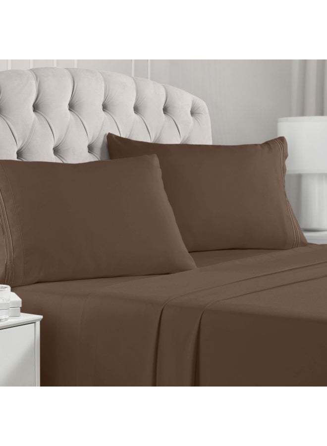 Bed Sheet Set - Brushed Microfiber 1800 Bedding - Wrinkle  Fade  Stain Resistant - 4 Piece  King  Brown