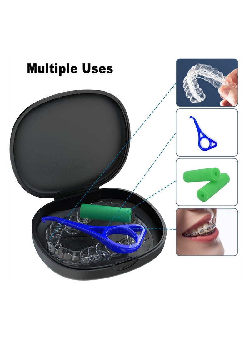 Multi Purpose Denture Case and Retainer Holder 4PCS Compact Design for Braces Mouthguards and Aligners Perfect for Home Travel and Office Black