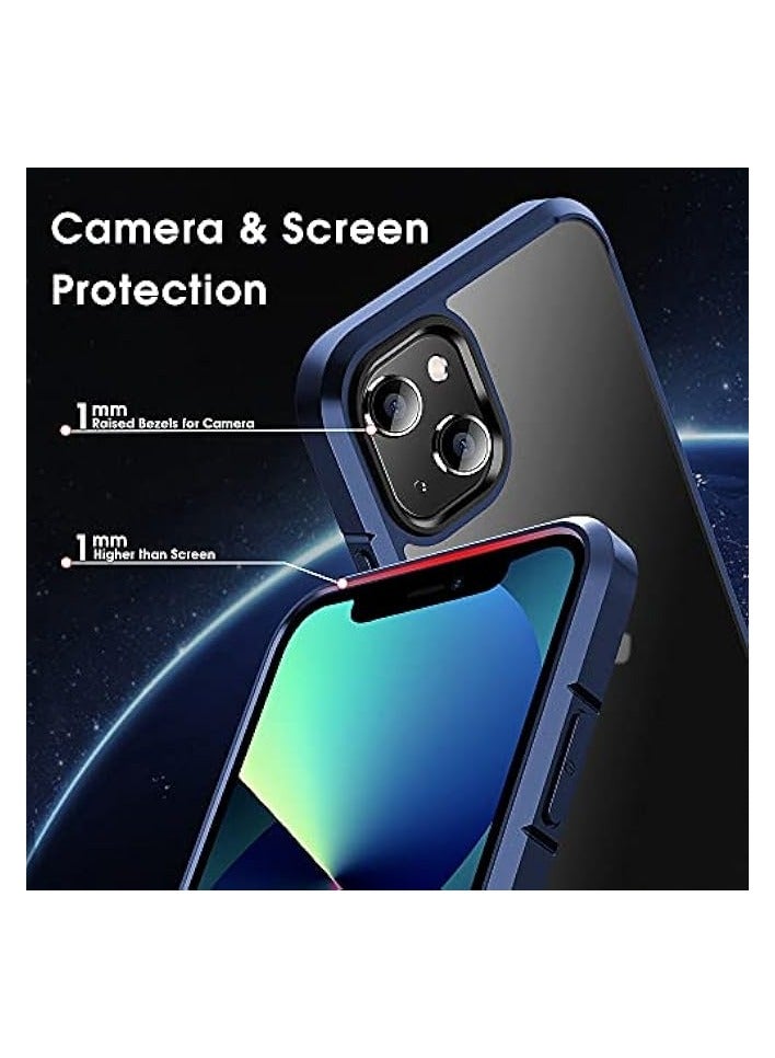 Shockproof Compatible iPhone 13 Case Protective [Military Grade Drop Protection] Frosted Translucent Anti-Drop Hard PC Back with Soft Silicone Edge Slim Thin Cover-Blue