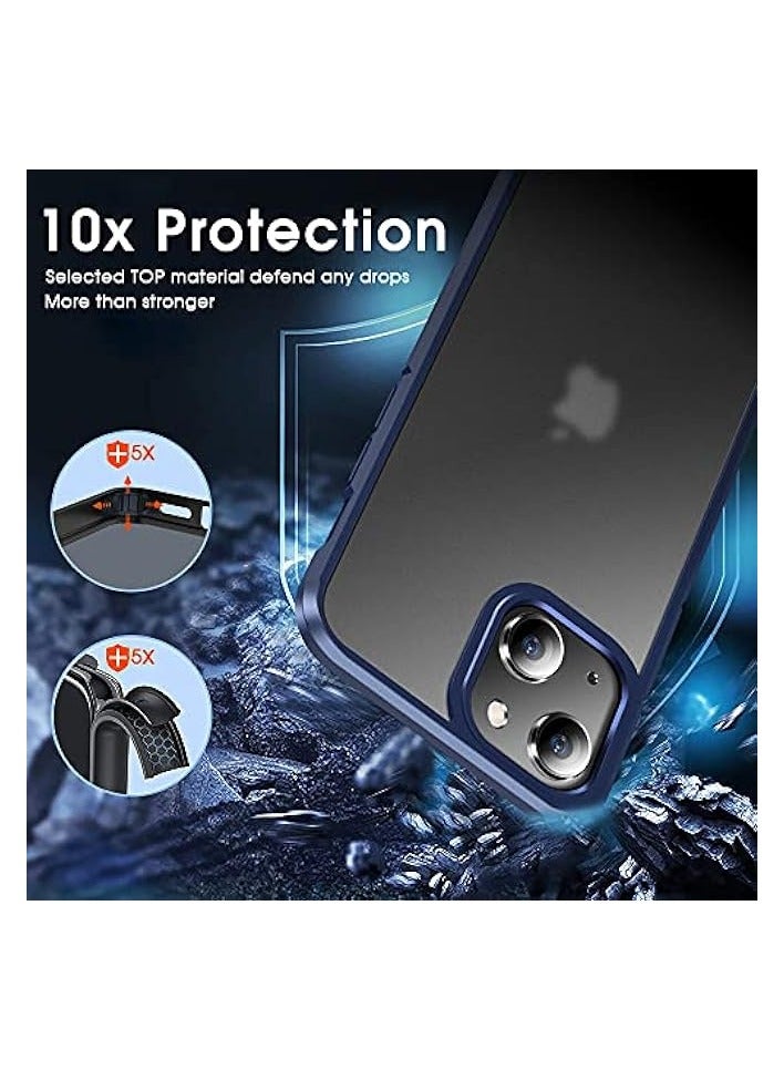 Shockproof Compatible iPhone 13 Case Protective [Military Grade Drop Protection] Frosted Translucent Anti-Drop Hard PC Back with Soft Silicone Edge Slim Thin Cover-Blue