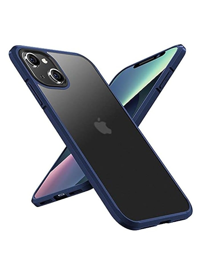 Shockproof Compatible iPhone 13 Case Protective [Military Grade Drop Protection] Frosted Translucent Anti-Drop Hard PC Back with Soft Silicone Edge Slim Thin Cover-Blue