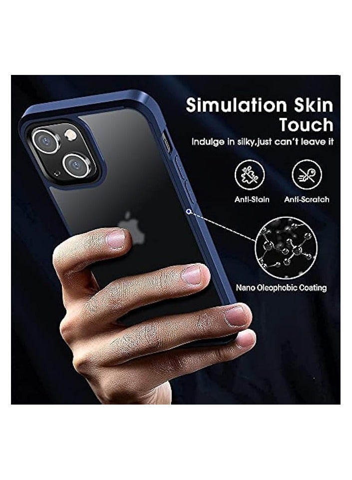 Shockproof Compatible iPhone 13 Case Protective [Military Grade Drop Protection] Frosted Translucent Anti-Drop Hard PC Back with Soft Silicone Edge Slim Thin Cover-Blue