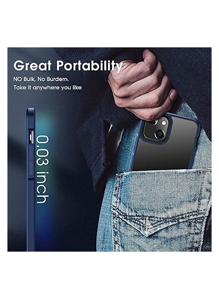 Shockproof Compatible iPhone 13 Case Protective [Military Grade Drop Protection] Frosted Translucent Anti-Drop Hard PC Back with Soft Silicone Edge Slim Thin Cover-Blue