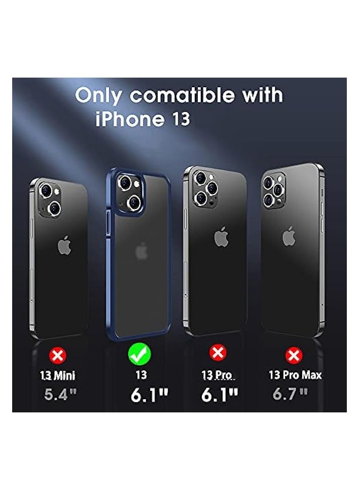 Shockproof Compatible iPhone 13 Case Protective [Military Grade Drop Protection] Frosted Translucent Anti-Drop Hard PC Back with Soft Silicone Edge Slim Thin Cover-Blue