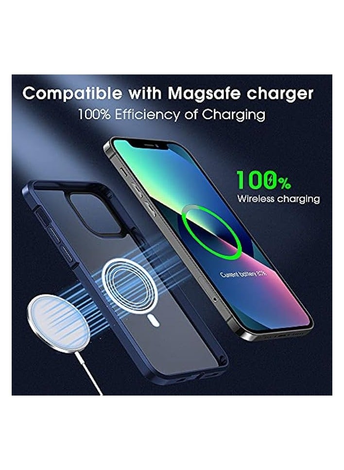 Shockproof Compatible iPhone 13 Case Protective [Military Grade Drop Protection] Frosted Translucent Anti-Drop Hard PC Back with Soft Silicone Edge Slim Thin Cover-Blue