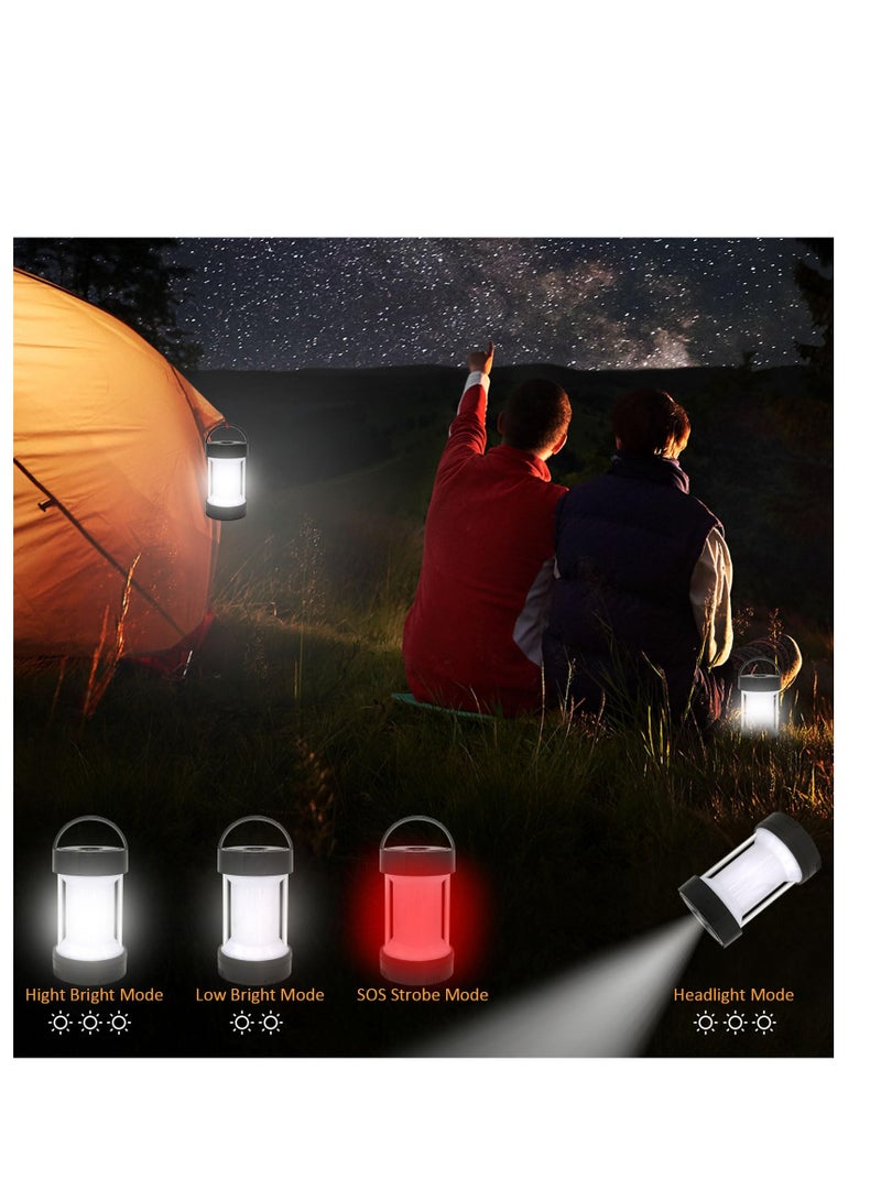 Solar LED Camping Lantern, IPX4 Waterproof Flashlight Emergency Light USB Rechargeable Tent Light Can Charge for Phone with Magnetic Base and Foldable Hook for Hurricane Power Outage Outdoor