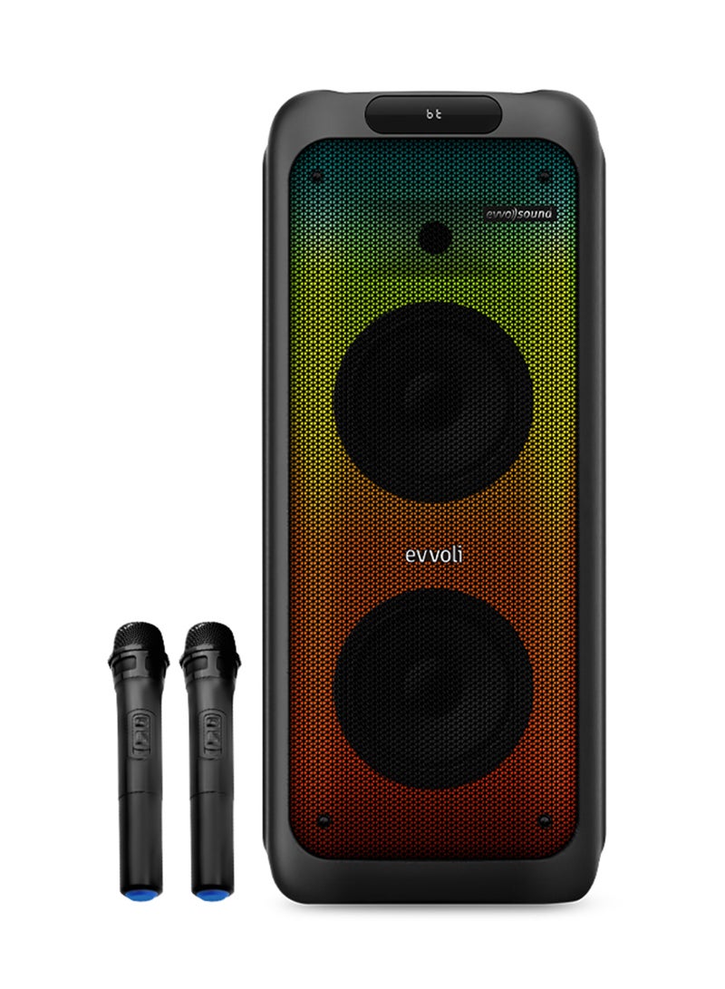 Portable Party Speaker Bluetooth With Two Wireless MIC, Built In Lights And Splashproof Design EVAUD-PT200B Black