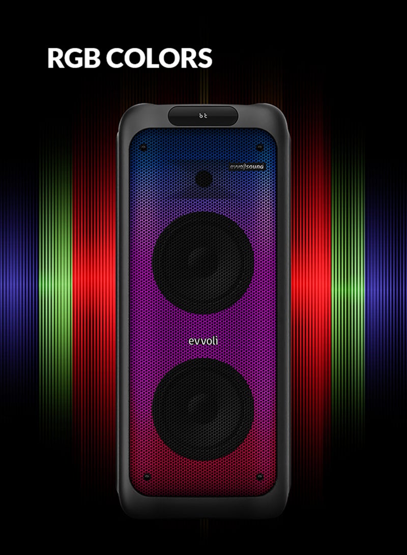 Portable Party Speaker Bluetooth With Two Wireless MIC, Built In Lights And Splashproof Design EVAUD-PT200B Black