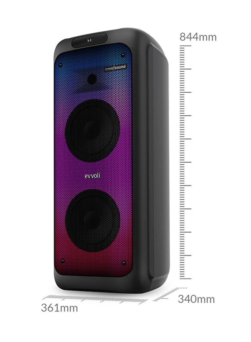 Portable Party Speaker Bluetooth With Two Wireless MIC, Built In Lights And Splashproof Design EVAUD-PT200B Black