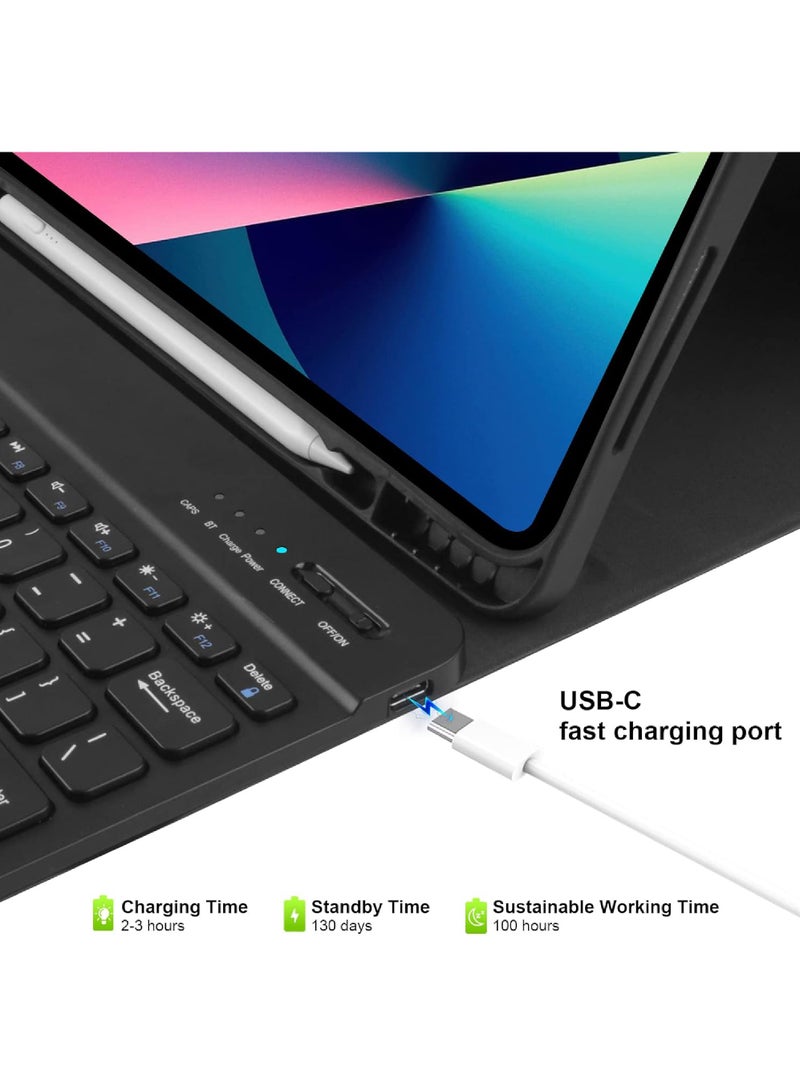 Keyboard Case For iPad Air 13 inch (M3/M2, 2025/2024),iPad Pro 12.9 inch (6th2022/5th2021/4th2020/3th2018),Wireless Detachable Keyboard with Type-C Charging Magnetic Cover with Pencil Holder for iPad Air 13inch 2025/2024 and Pro 12.9inch (2022-2018)