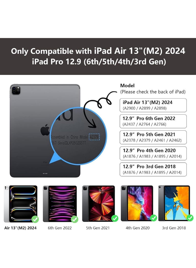 Keyboard Case For iPad Air 13 inch (M3/M2, 2025/2024),iPad Pro 12.9 inch (6th2022/5th2021/4th2020/3th2018),Wireless Detachable Keyboard with Type-C Charging Magnetic Cover with Pencil Holder for iPad Air 13inch 2025/2024 and Pro 12.9inch (2022-2018)