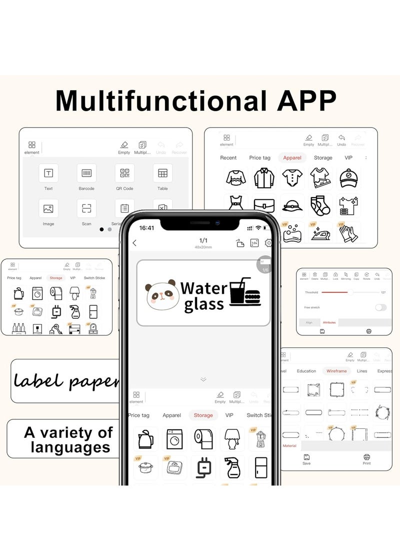 Bluetooth Label Maker Machine - Portable Mini Printer with Wireless Connectivity, USB Rechargeable, Multiple Templates, No Ink Required - Ideal for Office & Home Organization