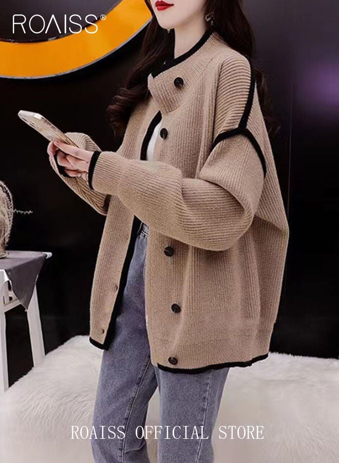 Ladies Knitted Cardigan Casual Regular Fit Long Sleeve Top Women Solid Color Cardigan Female Casual and Versatile Knitted Coat