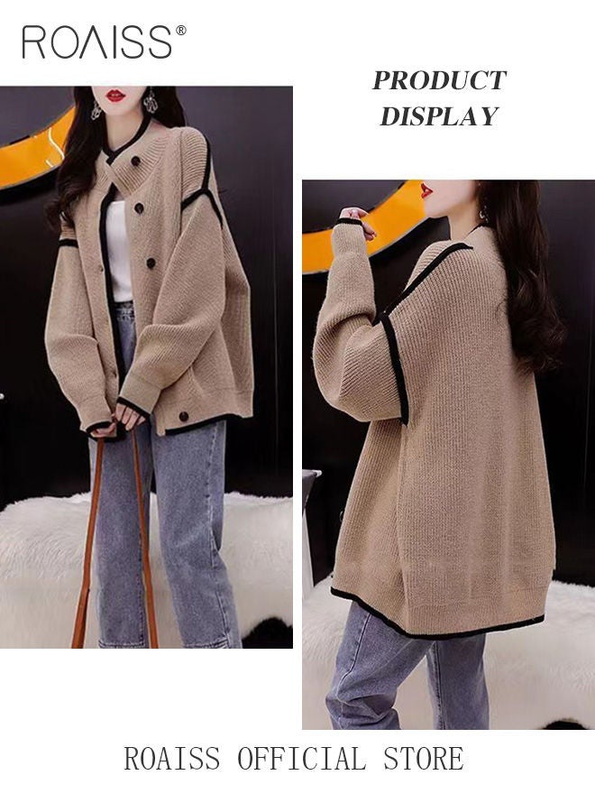 Ladies Knitted Cardigan Casual Regular Fit Long Sleeve Top Women Solid Color Cardigan Female Casual and Versatile Knitted Coat