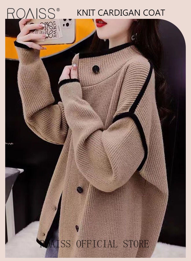 Ladies Knitted Cardigan Casual Regular Fit Long Sleeve Top Women Solid Color Cardigan Female Casual and Versatile Knitted Coat