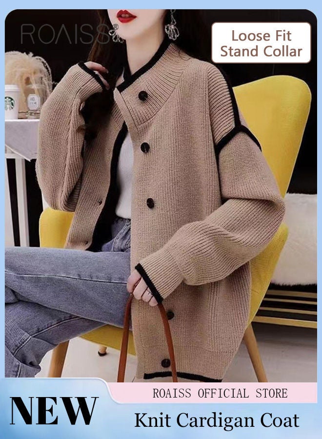 Ladies Knitted Cardigan Casual Regular Fit Long Sleeve Top Women Solid Color Cardigan Female Casual and Versatile Knitted Coat